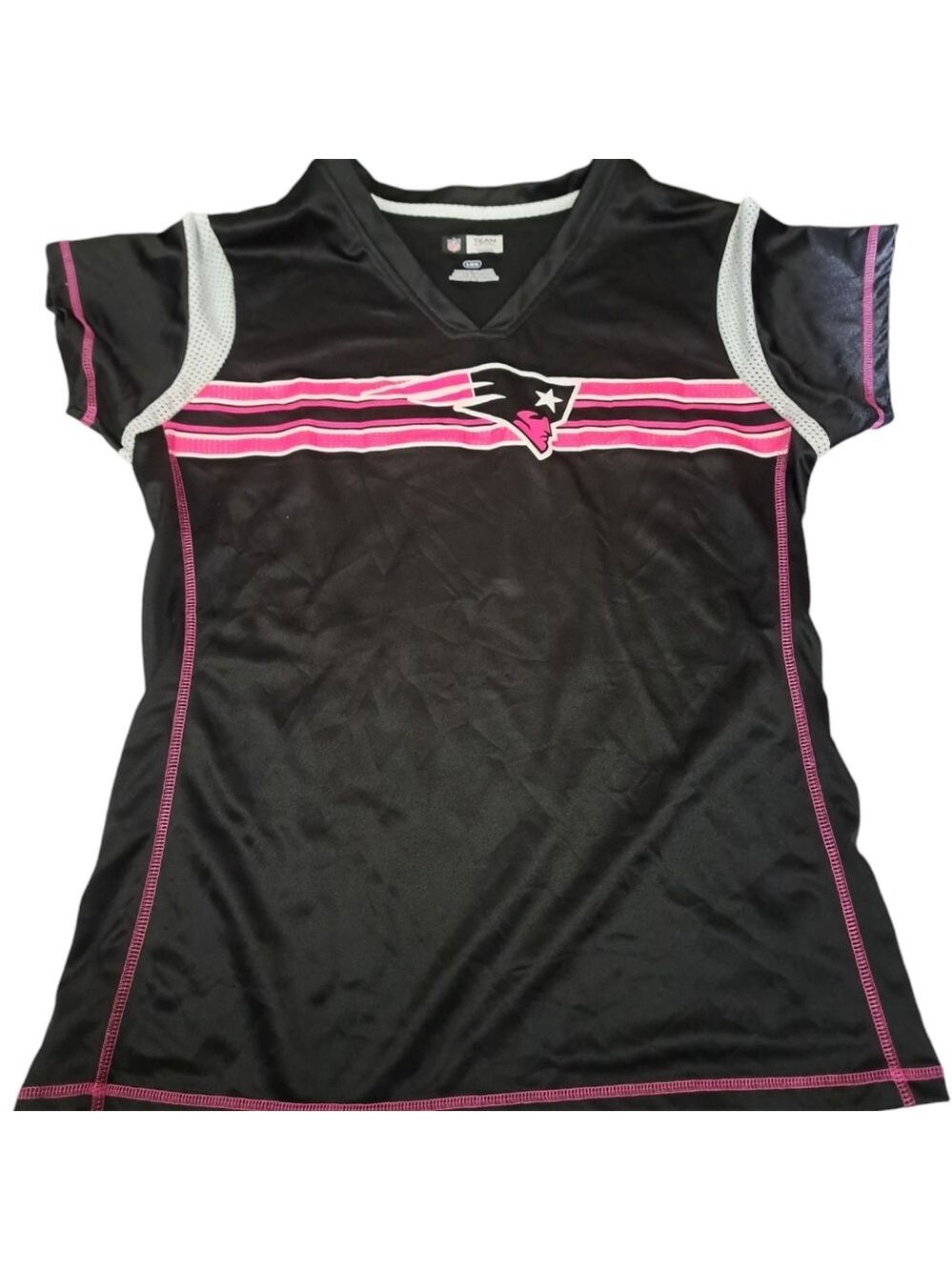NFL TEAM APPAREL New England Patriots short sleeve V neck top mesh ladies LG